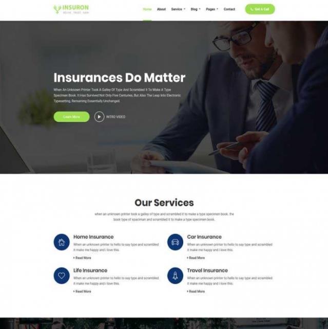 Bootstrap响应式绿色保险服务办理公司网站HTML5模板  